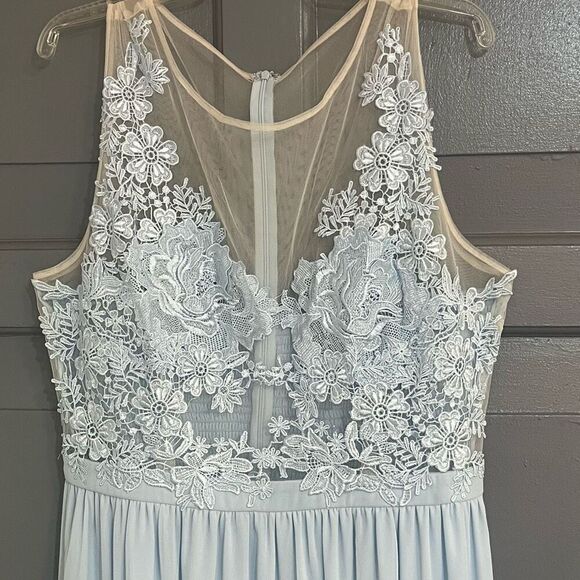 Maniju Light Blue Lace & Mesh Top Prom Formal Gown Sz 3X NWOT - Picture 6 of 10